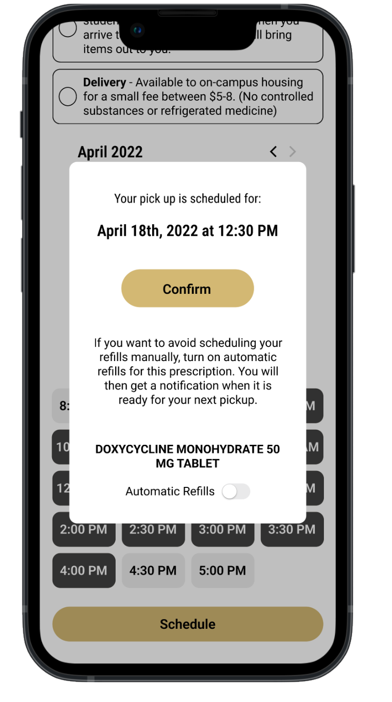 Pickup confirmation with automatic refills