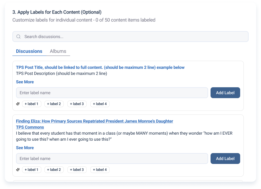 Apply labels to individual content with recommendations