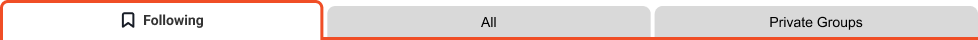 Following, All and Private Groups feed tabs